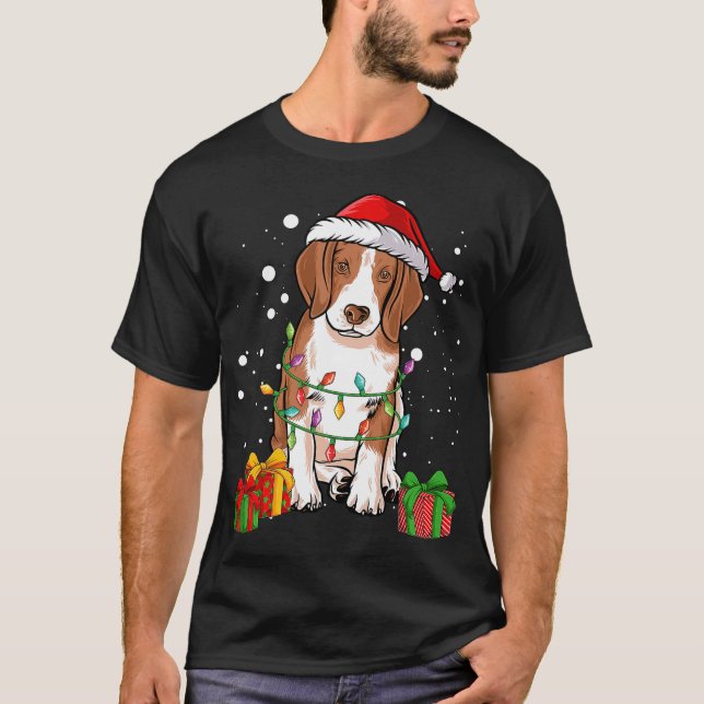 Camiseta Beagle Dog Christmas Tree Lights Santa Dog Xmas (Frente)