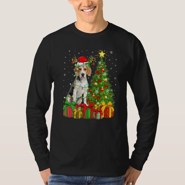 Camiseta Beagle Dog Lighting Xmas Tree Santa Hat Beagle Chr (Frente)