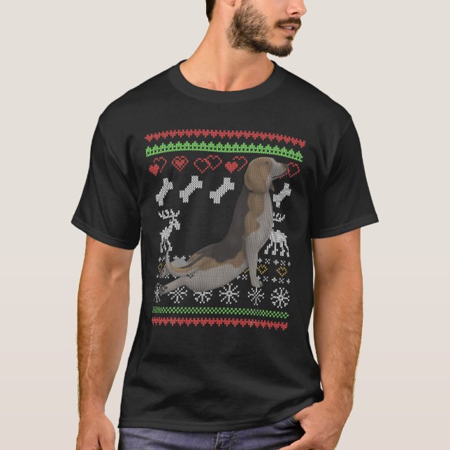 Camiseta Beagle Dog Santa Claus Ugly Christmas Pattern X-Ma (Frente)
