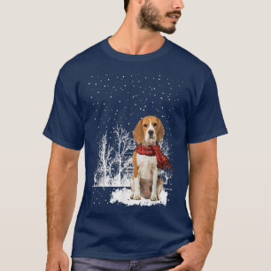 Camiseta Beagle Dog Scarf Árvore de Natal Floresta de Neve