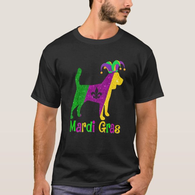 Camiseta Beagle Dog Sobrevoe Mardi Gras Carnaval Jester Pre (Frente)