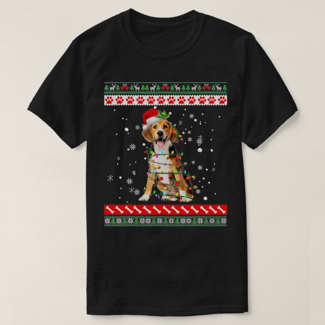 Camiseta Beagle Dog Ugly Sweater Christmas Puppy Dog Lover  (Frente do Design)