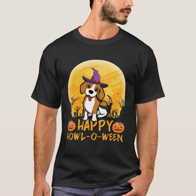 Camiseta Beagle Dog Witch Scary Moon Halloween Happy Howl o (Frente)