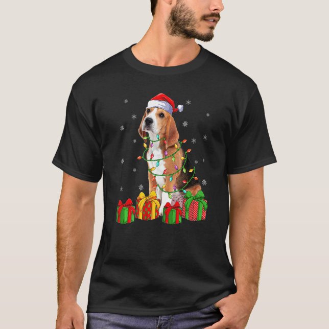 Camiseta Beagle Dog Xmas Lighting Santa Hat Beagle Christma (Frente)