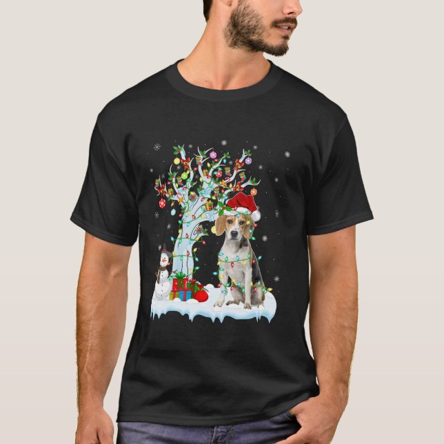 Camiseta Beagle Dog Xmas Lighting Tree Santa Hat Beagle Chr (Frente)