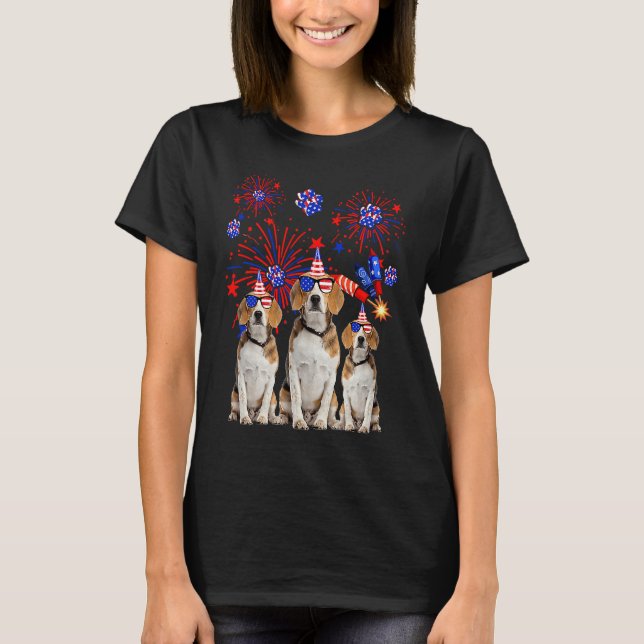 Camiseta Beagle Dogs American Flag  Happy 4th of July (Frente)