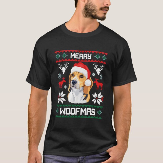 Camiseta Beagle For Merry Woofmas Ugly (Frente)