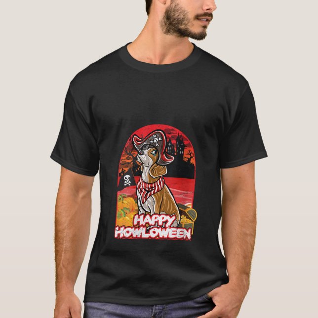 Camiseta Beagle Happy Halloween Pirate V Neck (Frente)