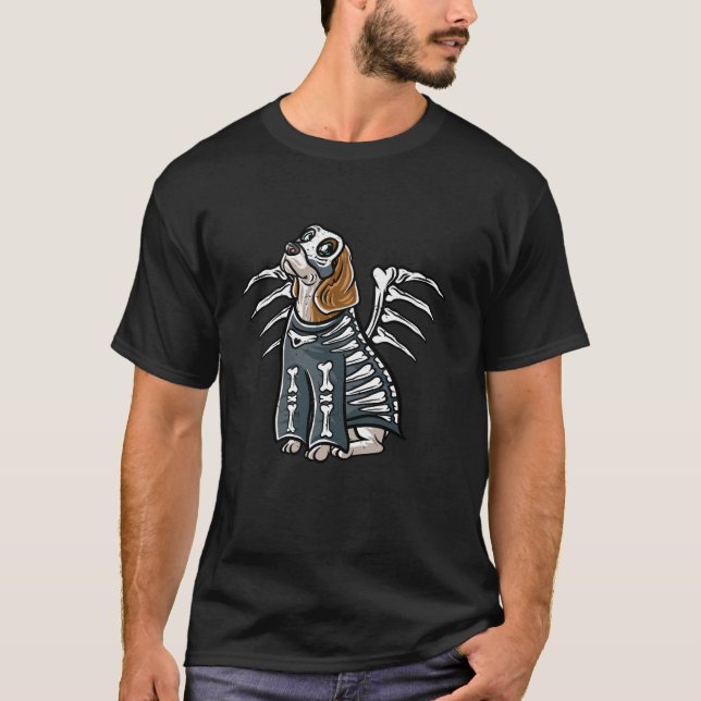Camiseta Beagle Happy Halloween Skeleton Long Sleev (Frente)