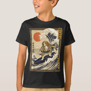 Camiseta Beagle japonês surfando kanagawa onda engraçado sa