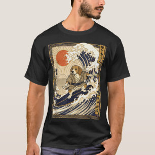 Camiseta Beagle japonês surfando onda kanagawa engraçado sa