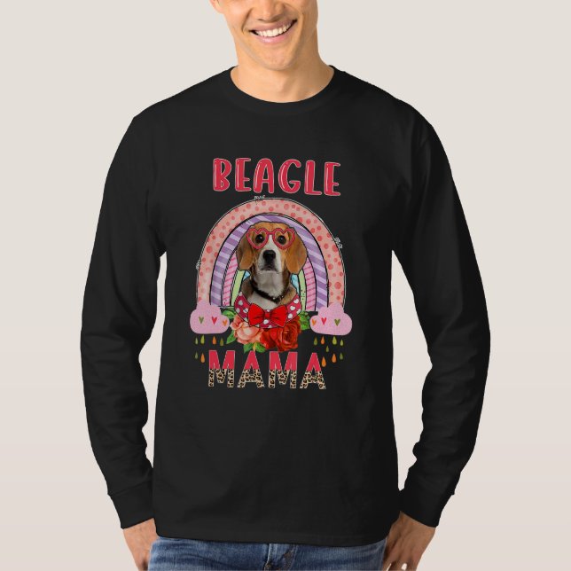 Camiseta Beagle Mama Cute Rainbow Rainbow Rainy Dog Flores  (Frente)