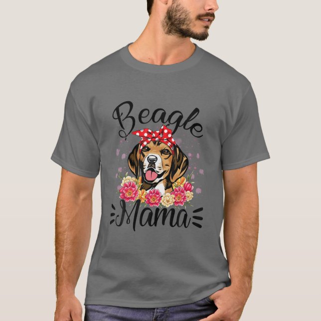 Camiseta Beagle Mama Florals Cachorro Bonito Dia de as mães (Frente)