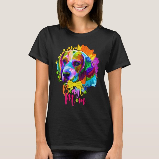Camiseta Beagle Mom Cute Colourful Dog Sunflower  Mother's  (Frente)