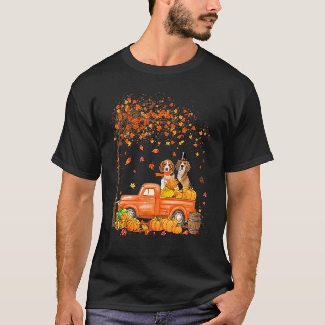 Camiseta Beagle On Pumpkin Truck Thanksgiving Dog (Frente)