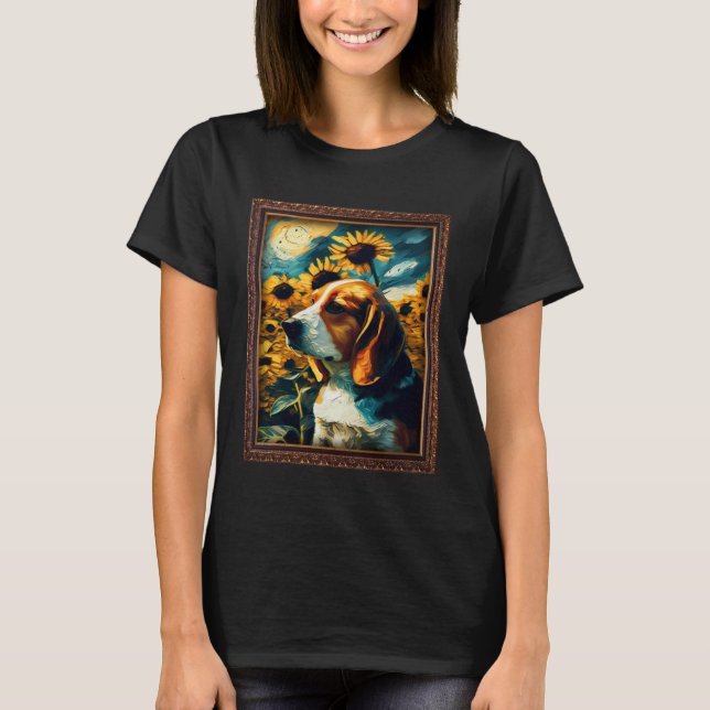 Camiseta Beagle Painting Sunflower Flower Mom Women Floral  (Frente)