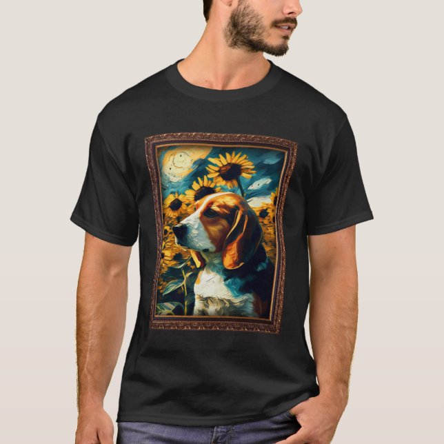 Camiseta Beagle Painting Sunflower Flower Mom Women Floral  (Frente)
