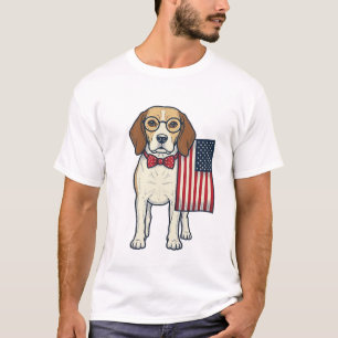 Camiseta Beagle Patriótico com Bandeira Arte Vetorial Vinta