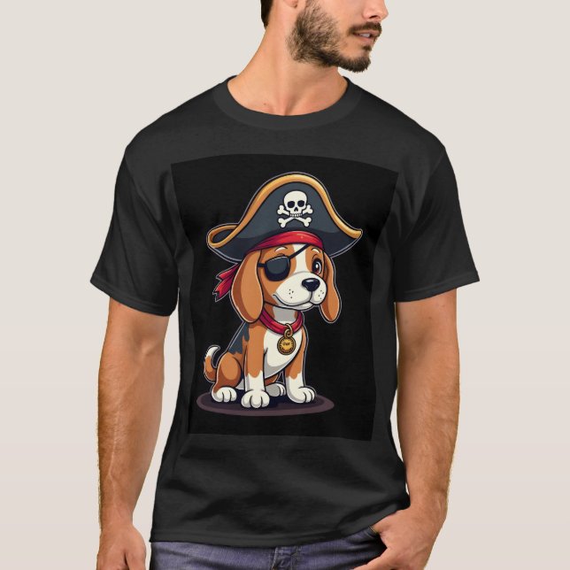 Camiseta Beagle Pirate Costume Jolly Roger Flag Skull Cross (Frente)