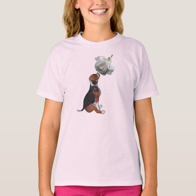 Camiseta Beagle Puppy White Rose Animal (Frente)