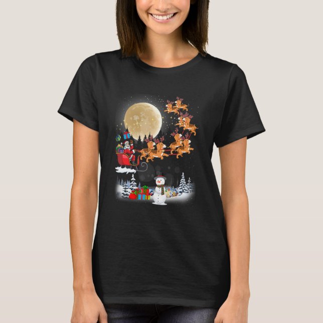 Camiseta Beagle Reindeer Santa Sleigh Christmas Dog (Frente)