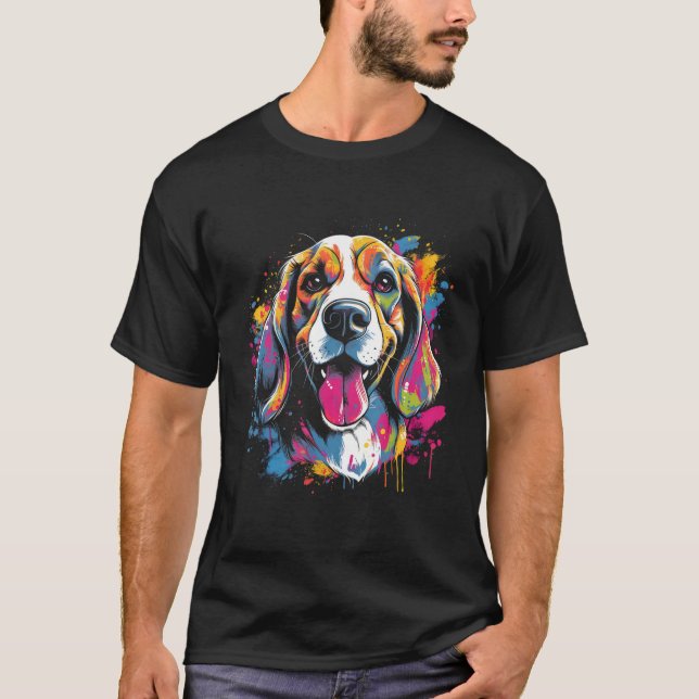 Camiseta Beagle Retro Rainbow Color Splashes Design (Frente)