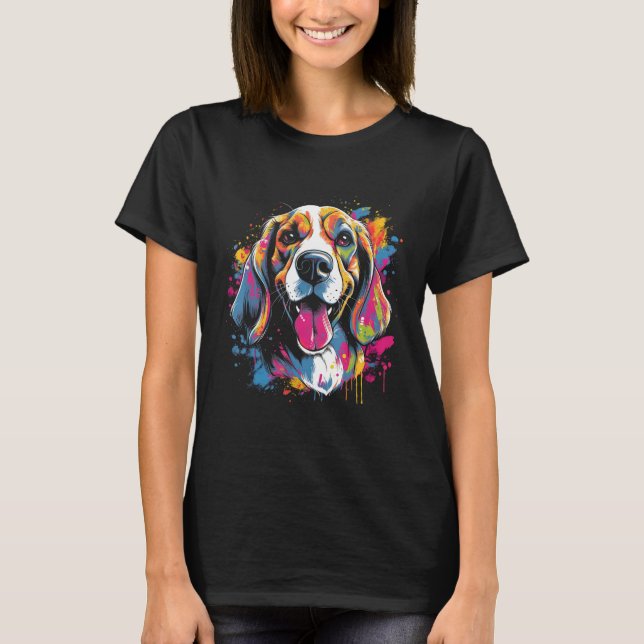 Camiseta Beagle Retro Rainbow Color Splashes Design (Frente)
