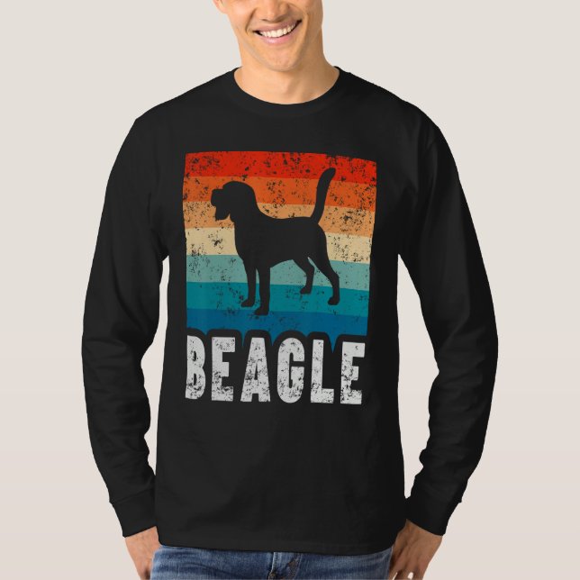 Camiseta Beagle Retro Stripes Vintage Silhouette Dog (Frente)