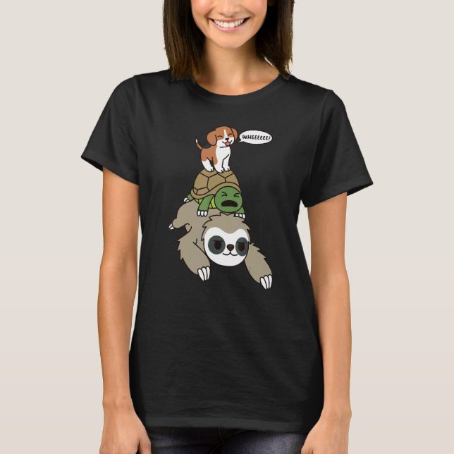 Camiseta Beagle Riding Sloth Tortoise Cão (Frente)
