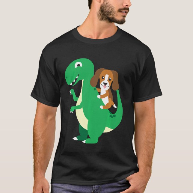 Camiseta Beagle Riding T Rex Legal Dinossaur Dino Hallowe (Frente)