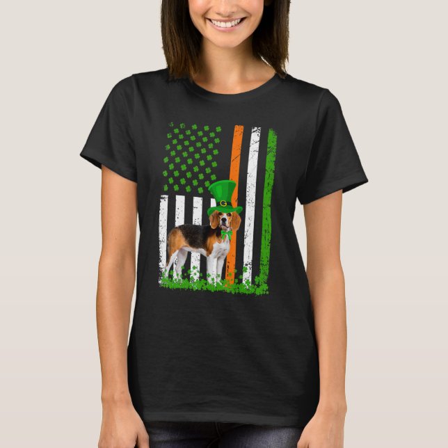 Camiseta Beagle Saint Patrick's Day Dogs Lover American Fla (Frente)