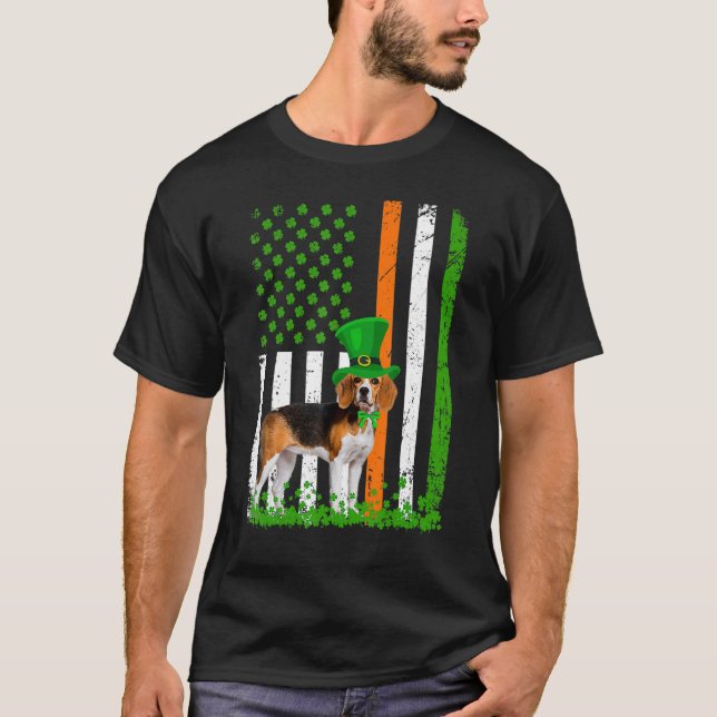 Camiseta Beagle Saint Patrick's Day Dogs Lover American Fla (Frente)