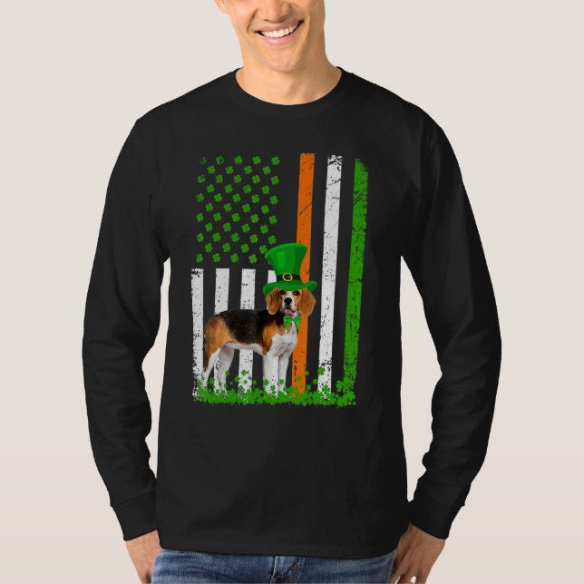 Camiseta Beagle Saint Patrick's Day Dogs Lover American Fla (Frente)
