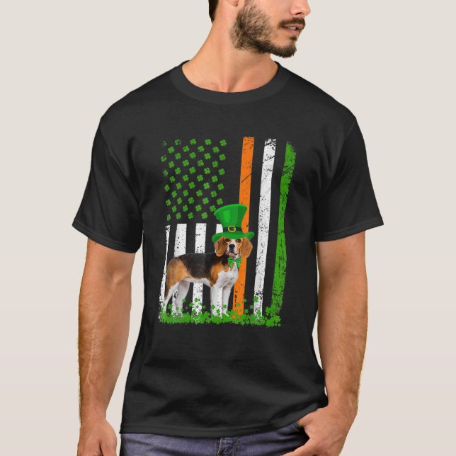Camiseta Beagle Saint Patrick's Day Dogs Lover American Fla (Frente)