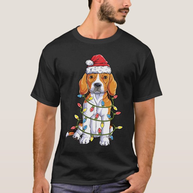 Camiseta Beagle Santa Christmas Tree Lights Xmas  Boys Kids (Frente)