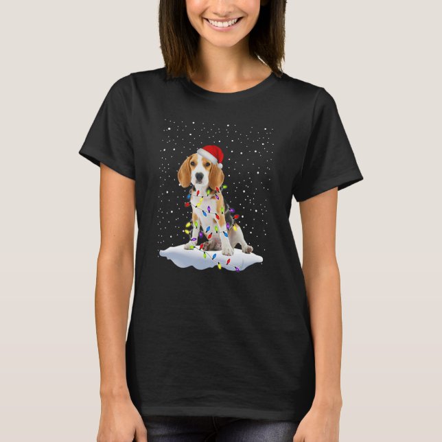 Camiseta Beagle Santa Hat Árvore de Natal Leve Cachorro (Frente)