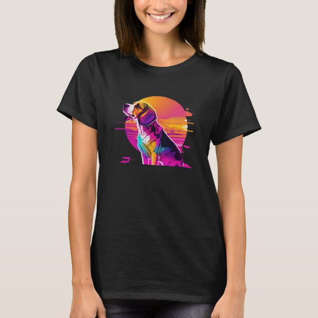 Camiseta Beagle Synthwave 80s Retrowave Aesthetic (Frente)