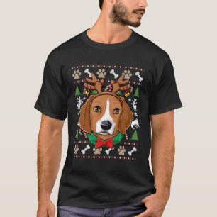 Camiseta Beagle Ugly Christmas Reindeer Antlers Xmas Girls