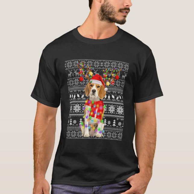 Camiseta Beagle Ugly Christmas Reindeers Engraçado Por Faze (Frente)