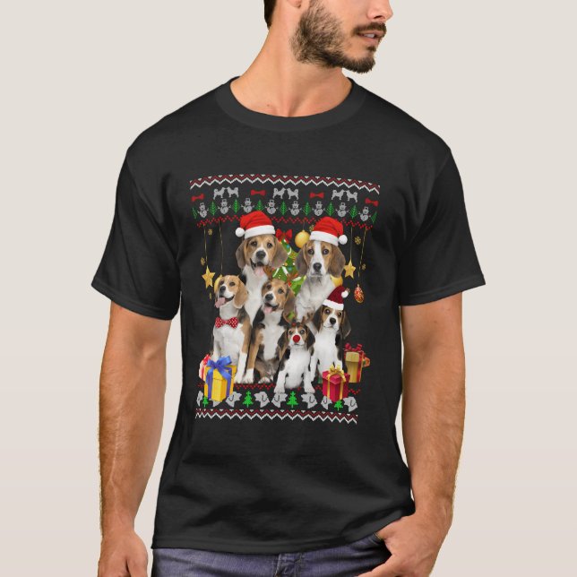 Camiseta Beagle Ugly Christmas Sweater Santa Hat Gift (Frente)