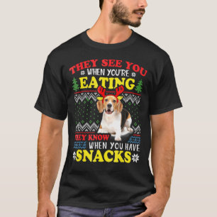 Camiseta Beagle Ugly Xmas Eles O Vêm Quando Você Come