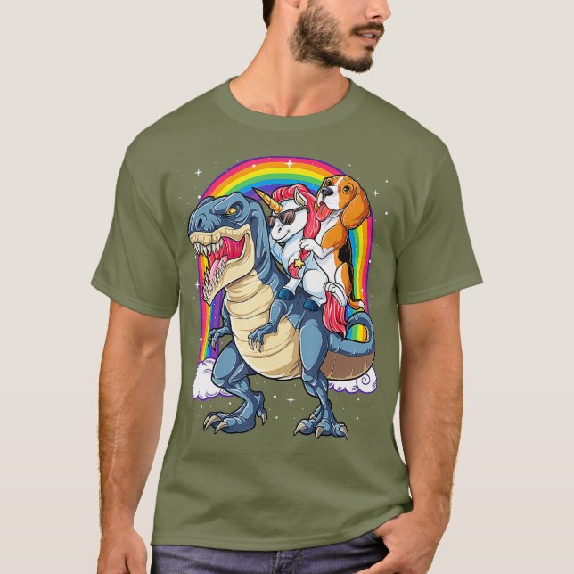 Camiseta Beagle Unicorn Andando Dinossauro T rex Girls Cria (Frente)