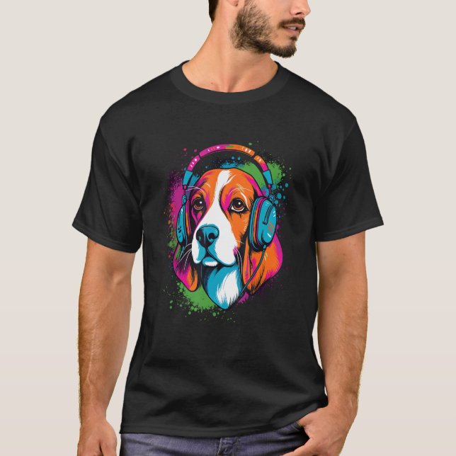 Camiseta Beagle wearing headphones colorful illustration (Frente)