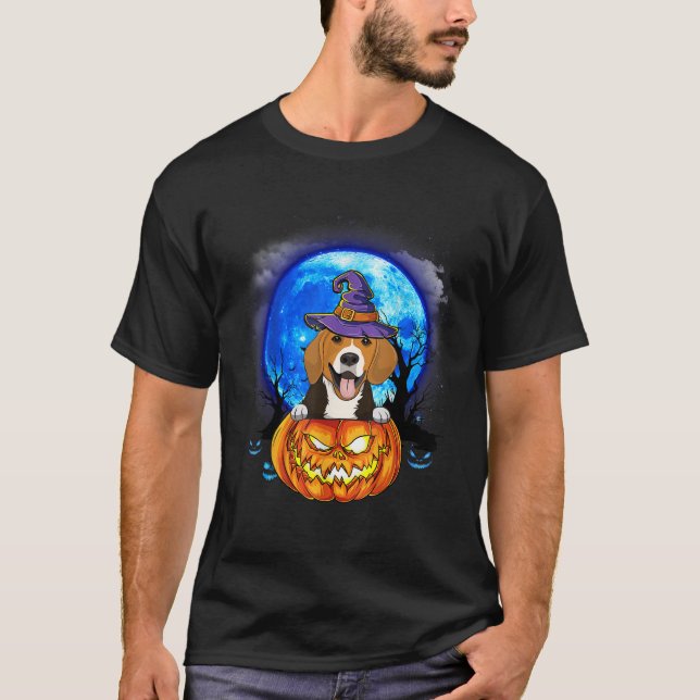 Camiseta Beagle Witch Hat Pumpkin Assustador Cão de Hallowe (Frente)