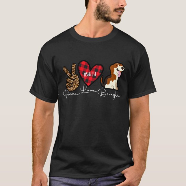 Camiseta Beagle Xadrez Peace Love Cuide Dog (Frente)