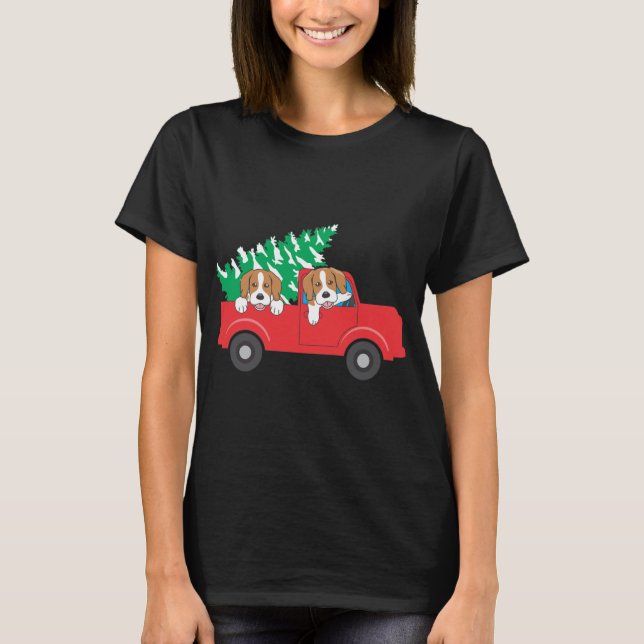 Camiseta Beagles A Andar No Natal De Um Cão Vermelho (Frente)
