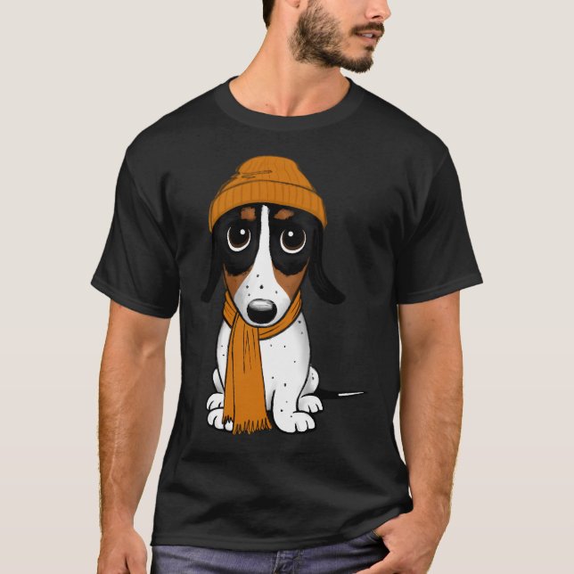 Camiseta Beanie Dog - Piebald Dachshund - Hipster bonito (Frente)