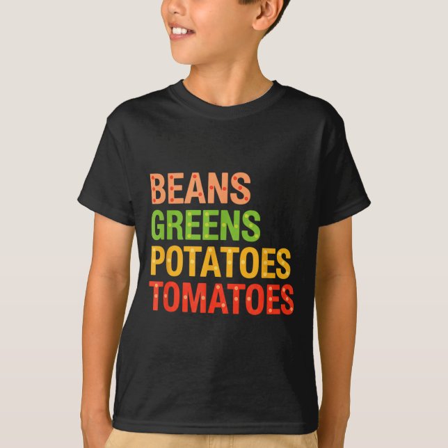 Camiseta Beans Greens Tatoes Tomatoes, Thanksgiving Farm Fe (Frente)