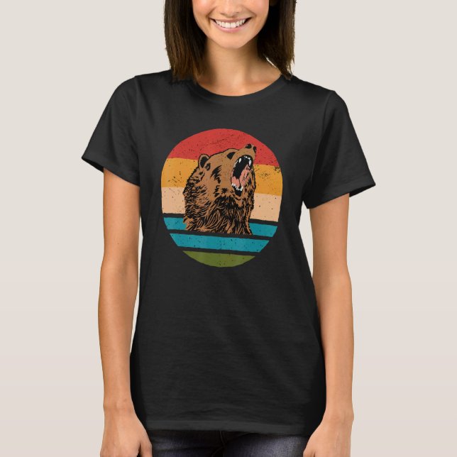 Camiseta Bear Angry Roar Retro Sunset Angry Bear (Frente)
