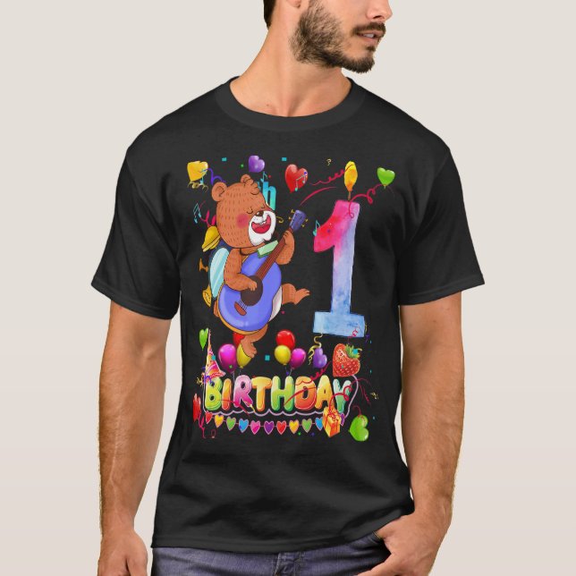 Camiseta Bear Aniversário 1 Ano Crianças 1. º Aniversário d (Frente)